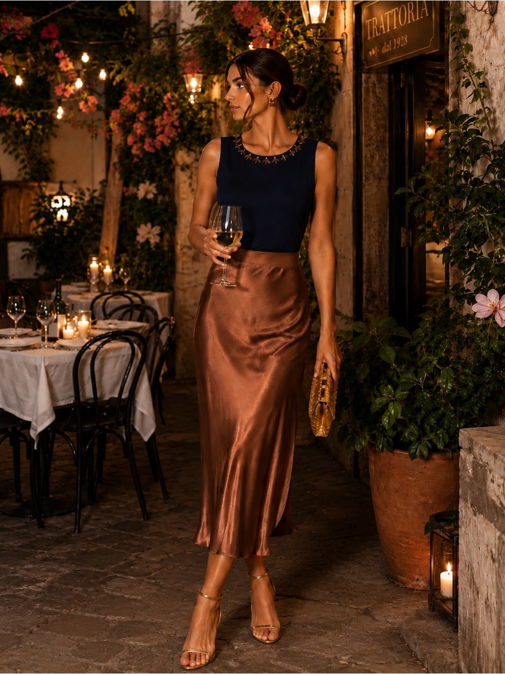 Violet&Claire Sleeveless Blouse | Quiet Luxe Evening | Bronze Rhinestone Detail